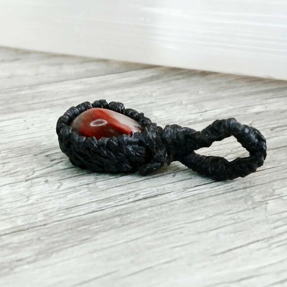 Macrame Bloodstone Crystal Pendant, Polished Gemstone Jewelry 1.5" - Picture 3 of 5